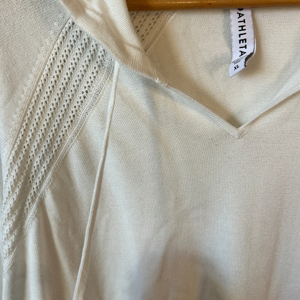 Athleta Evergreen‎ White Knit V-Neck Hoodie Pullover Sweater Size XL Athleisure - Picture 7 of 10